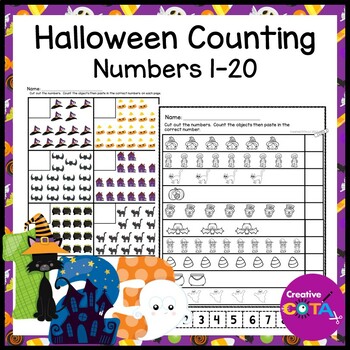 Preview of No Prep Halloween Kindergarten Math Worksheets Numbers 1-10 Counting Activities