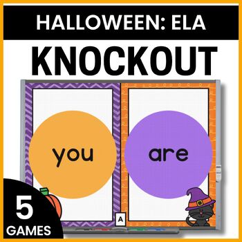 Preview of No Prep Halloween Literacy Games for Kindergarten & First Grade - Knockout