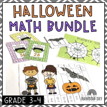 Preview of No Prep Halloween Math Center Activities | 3rd grade 4th grade | October math