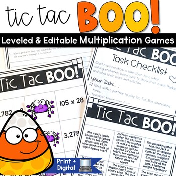 Preview of No Prep Halloween Math Games Differentiated Multiplication Centers 3rd 4th 5th