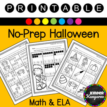 Preview of No-Prep Halloween Review Worksheets-ELA and Math