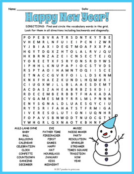 Preview of No Prep Happy New Year 2024 Word Search FREEBIE
