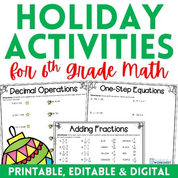 Preview of 6th Grade Christmas Math Activities | Holiday Math Worksheets and Activities