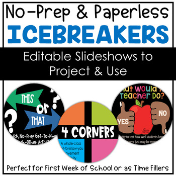 Preview of No-Prep Icebreakers {This or That, 4 Corners, What Would The Teacher Do?}