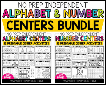 Preview of No Prep Independent Alphabet & Number Activities Bundle | Kindergarten Centers