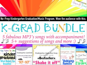Preview of No Prep Kinder Full program COMBO! 5-MP3 songs, lyrics & accomp. K grad