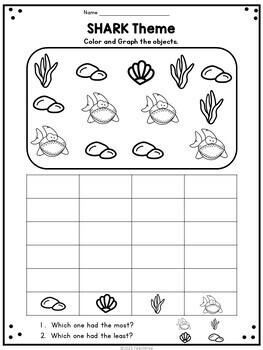 No Prep Kindergarten Bar Graph Worksheets - Shark Theme Activity by ...