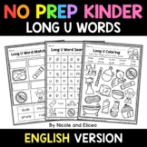 No Prep Kindergarten Long U Word Work - Distance Learning