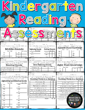 Preview of No Prep Kindergarten Reading Readiness Assessment Data Sheets Science of Reading
