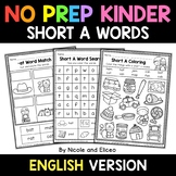 No Prep Kindergarten Short A Word Work - Distance Learning