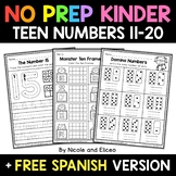 No Prep Kindergarten Teen Numbers 11-20 Activities + FREE Spanish