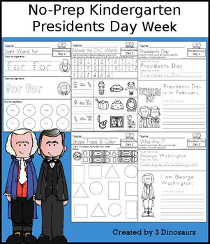 Preview of No-Prep Kindergarten Winter Learning: Presidents Day Week
