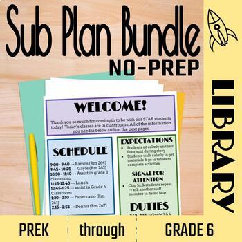 Preview of No-Prep Library Sub Plans: PreK-6