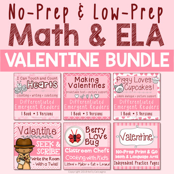 Preview of No-Prep & Low-Prep Math & ELA Bundle - Valentine's Day