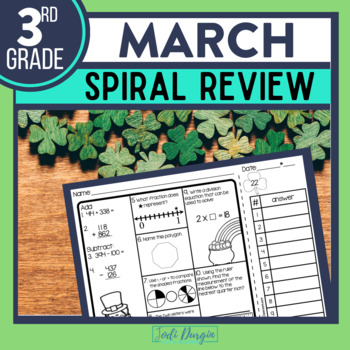 Preview of MARCH Spiral Review Worksheets St. Patrick's Day Math Activities 3rd Grade