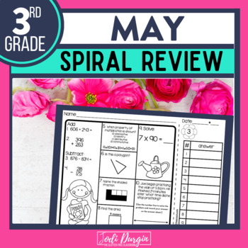 Preview of MAY Spiral Review Worksheets Spring Math Activities 3rd Grade Mother's Day