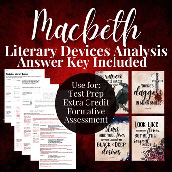 Preview of No Prep Macbeth Review - Literary Devices ANSWER KEY Included - Macbeth Posters