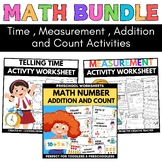 No Prep Math bundle activities worksheet - Time Clock,Meas