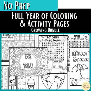 Preview of A Full Year of No Prep Coloring & Activity Pages - Growing Bundle