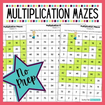 Preview of No Prep Multiplication Centers: Fun Math Mazes to Practice Multiples of 2-12