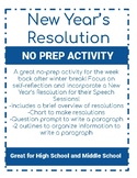 No Prep- New Year's Resolution Speech Activity High School