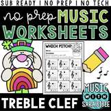No-Prep, No-Tech, Sub-Ready Music Worksheets - Treble Clef