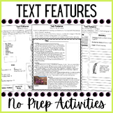 No Prep Nonfiction Text Features Worksheets, Activities, P