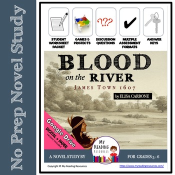 Preview of No Prep Novel Study: Blood on the River by Elisa Carbone (Print + DIGITAL)
