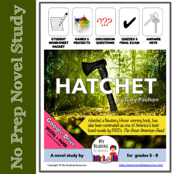Preview of No Prep Novel Study: Hatchet by Gary Paulsen (Print + DIGITAL)