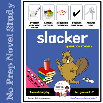 Preview of No Prep Novel Study: Slacker by Gordon Korman (Print + DIGITAL)