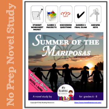 Preview of No Prep Novel Study: Summer of the Mariposas by G. McCall (Print + DIGITAL)