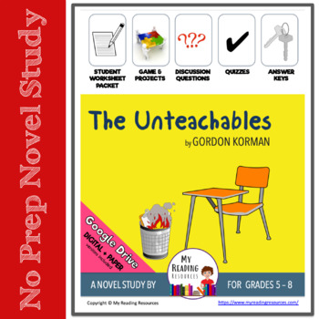 Preview of No Prep Novel Study: The Unteachables by Gordon Korman (Print + DIGITAL)