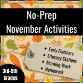 No-Prep November ELA Activities and Worksheets ( Upper Ele