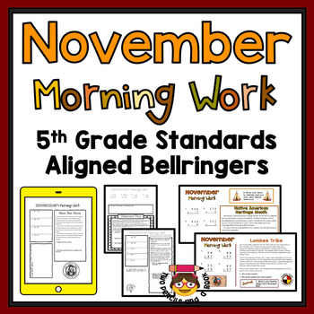 Preview of No Prep November Morning Work for 5th Grade Standards Aligned Bellringers