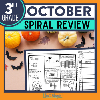 Preview of OCTOBER Spiral Review Worksheets Fall Autumn Math Activities 3rd Grade Third