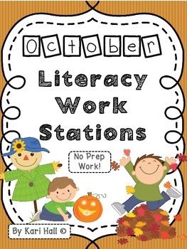Preview of No Prep October Literacy Work Stations and Word Wall Words