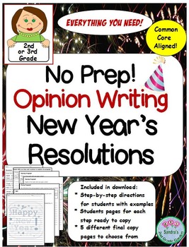 Preview of No Prep Opinion Writing for New Year's Resolutions- 2nd or 3rd Grade