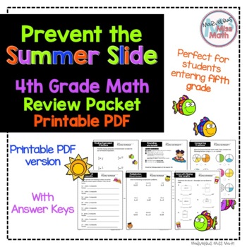 Preview of No Prep PRINTABLE Fourth Grade Math Skills Review- Prevent the Summer Slide