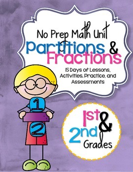 Preview of No Prep Partition & Fraction Unit 1st & 2nd Grade {CCSS}