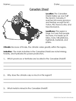No-Prep Physical Regions of Canada Mini-Unit for Grades 3-5 | TpT
