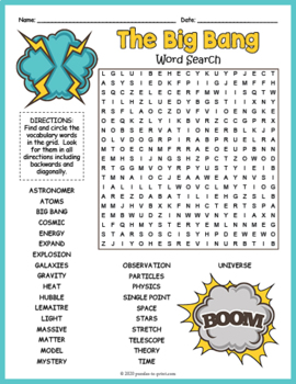 THE BIG BANG Word Search Puzzle Worksheet Activity by Puzzles to Print