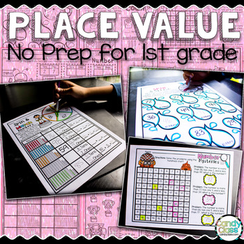 Preview of No Prep Place Value Worksheets 1st Grade Math Centers Comparing Tens & Ones