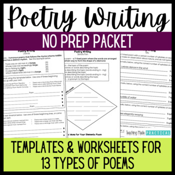 Preview of No Prep Poetry Writing Templates - Writing Couplets, Quatrains, Cinquains, More