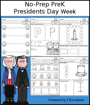 Preview of No-Prep PreK Winter Learning: Presidents Day Week