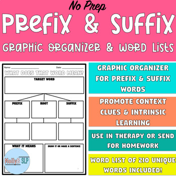 Preview of No Prep: Prefix and Suffix Graphic Organizer with Word Lists