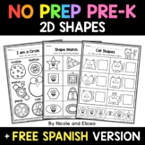 No Prep Preschool 2D Shapes Activities + FREE Spanish