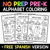 No Prep Preschool Alphabet Coloring Sheets + FREE Spanish