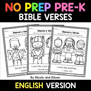 No Prep Preschool Bible Memory Verse Coloring Sheets - Distance Learning