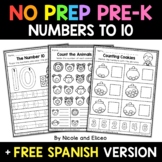 No Prep Preschool Numbers to 10 Activities + FREE Spanish