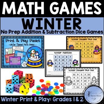 Preview of Winter Math Snow Dice Game 1st & 2nd Grade January Addition & Subtraction